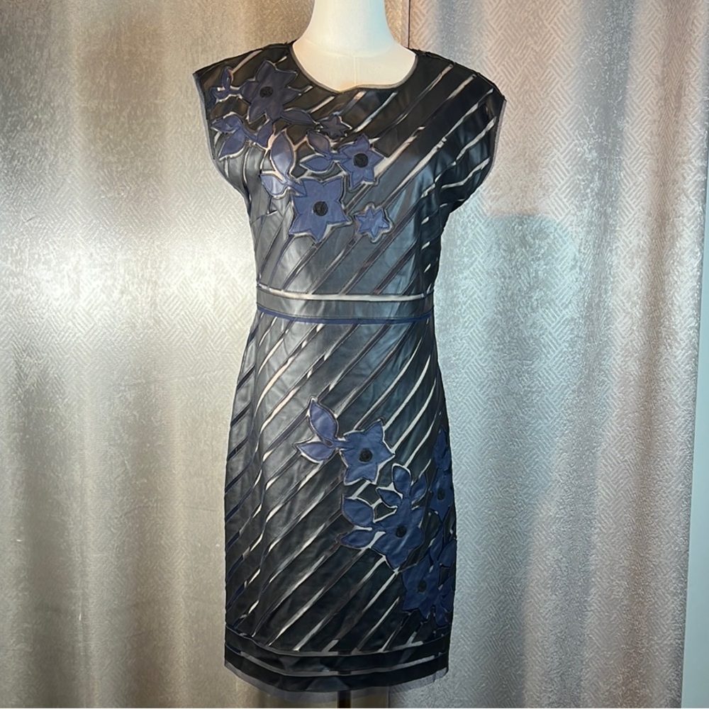 Catherine Malandrino Black and Navy Floral Mini Dress size6.              ordrA3